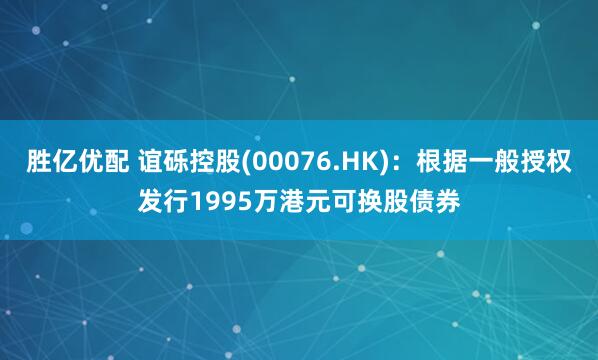 胜亿优配 谊砾控股(00076.HK)：根据一般授权发行1995万港元可换股债券